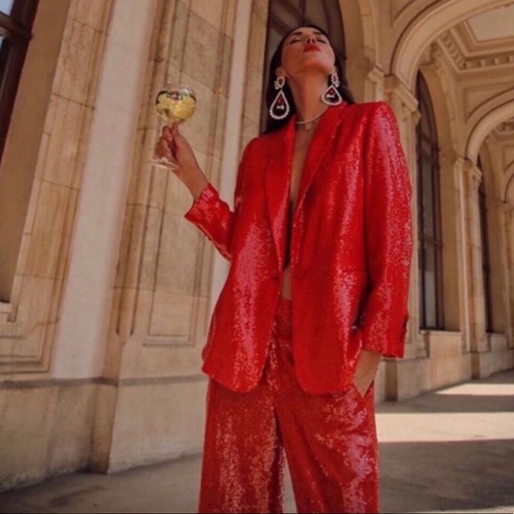 Zara red sequin jacket Clearance